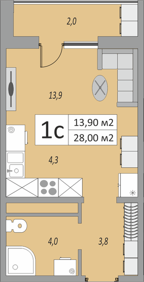 28 м², 1-комнатная квартира 2 268 000 ₽ - изображение 7