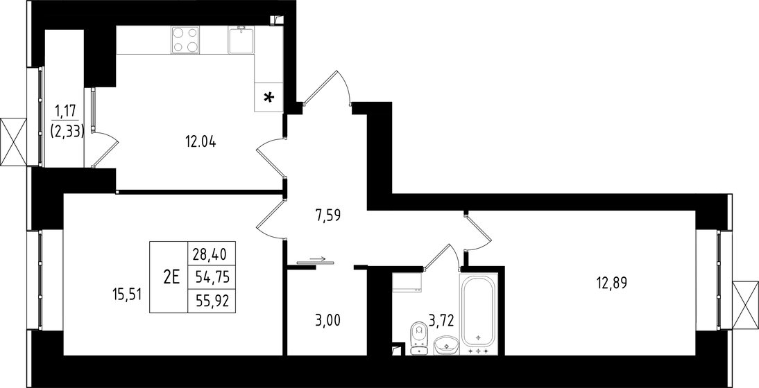 55,9 м², 2-комнатная квартира 8 670 000 ₽ - изображение 1