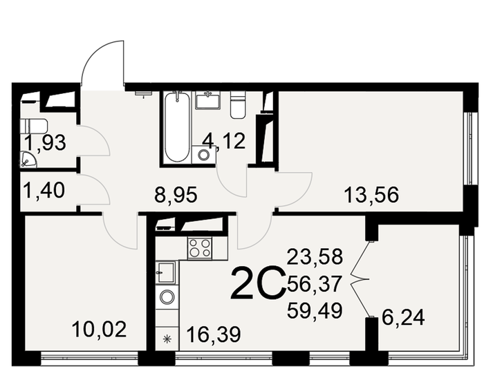 59 м², 2-комнатная квартира 6 730 560 ₽ - изображение 3