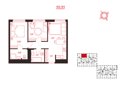 56 м², 2-комнатная квартира 7 300 000 ₽ - изображение 6