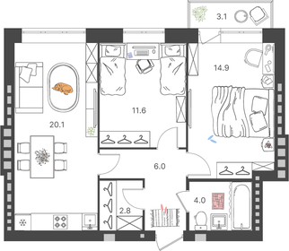 60,3 м², 2-комнатная квартира 7 540 515 ₽ - изображение 6