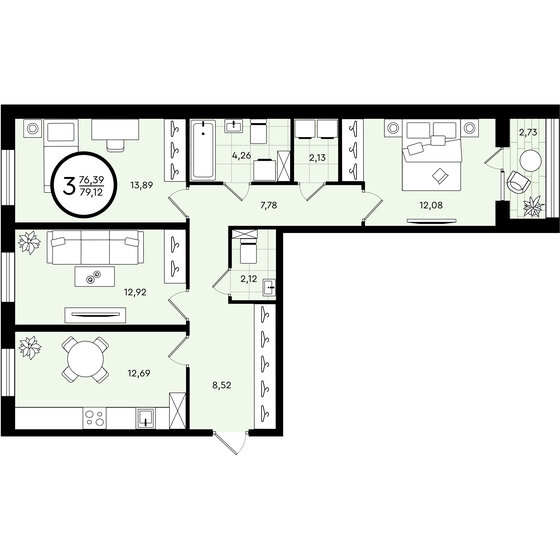 79,1 м², 3-комнатная квартира 8 487 400 ₽ - изображение 1