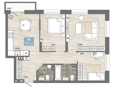 91,3 м², 3-комнатная квартира 14 990 000 ₽ - изображение 6