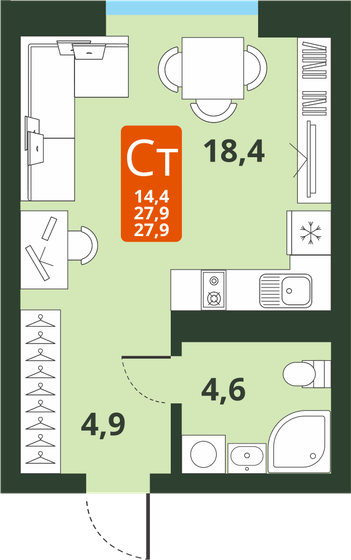 25,9 м², квартира-студия 4 930 673 ₽ - изображение 16