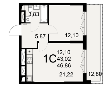 Квартира 46,9 м², 1-комнатная - изображение 1