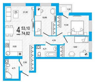 74,8 м², 4-комнатная квартира 8 267 610 ₽ - изображение 19