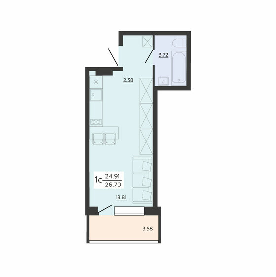 26,7 м², 1-комнатная квартира 3 871 500 ₽ - изображение 12