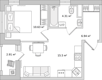 Квартира 37,3 м², 1-комнатная - изображение 1