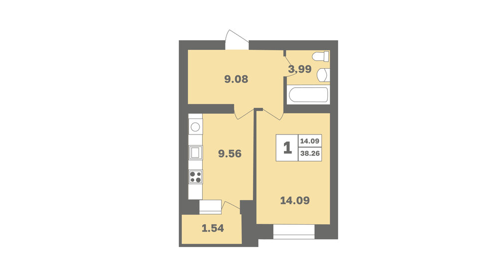 38,3 м², 1-комнатная квартира 3 796 547 ₽ - изображение 1