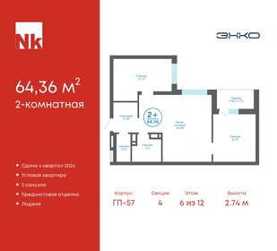 Квартира 64,4 м², 2-комнатная - изображение 1