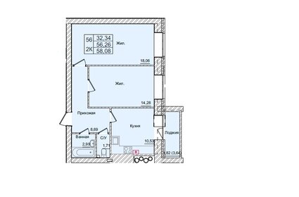 Квартира 58,1 м², 2-комнатная - изображение 1