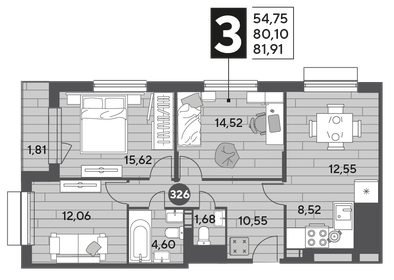 Квартира 81,9 м², 3-комнатная - изображение 1