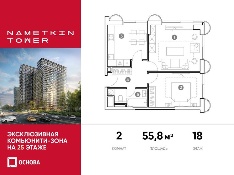 55,8 м², 2-комнатные апартаменты 19 613 700 ₽ - изображение 1