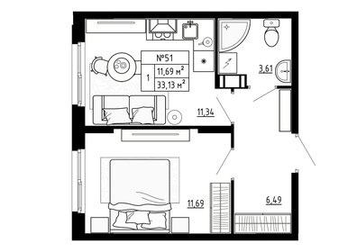 Квартира 33,1 м², 1-комнатная - изображение 1