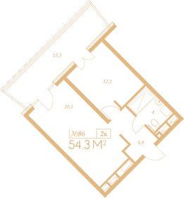 Квартира 54,3 м², 2-комнатные - изображение 1
