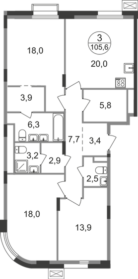 105,6 м², 3-комнатная квартира 23 461 650 ₽ - изображение 1