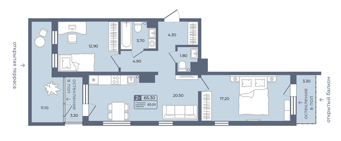 79,8 м², 2-комнатная квартира 12 490 000 ₽ - изображение 42