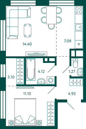 46 м², 1-комнатная квартира 7 903 874 ₽ - изображение 1