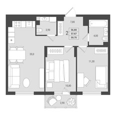Квартира 57,7 м², 2-комнатная - изображение 2
