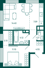 Квартира 46 м², 1-комнатная - изображение 1