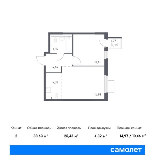 38,6 м², 1-комнатная квартира 8 904 908 ₽ - изображение 16