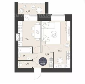 Квартира 40,7 м², 1-комнатная - изображение 1