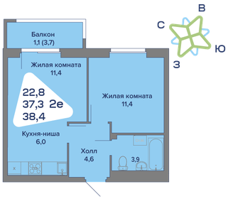 Квартира 38,4 м², 2-комнатная - изображение 1