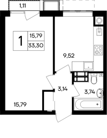 Квартира 33,3 м², 1-комнатная - изображение 1