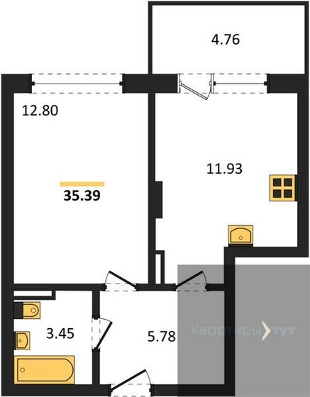 35,4 м², 1-комнатная квартира 4 246 800 ₽ - изображение 1