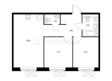 Квартира 56,5 м², 2-комнатная - изображение 1