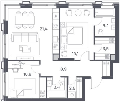 69,3 м², 2-комнатная квартира 33 756 032 ₽ - изображение 1