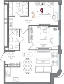 Квартира 66,7 м², 2-комнатная - изображение 1