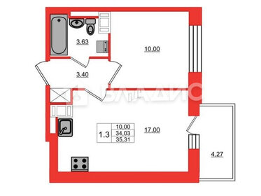 Квартира 35 м², 1-комнатная - изображение 1