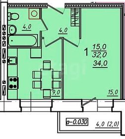 Квартира 34 м², 1-комнатная - изображение 1