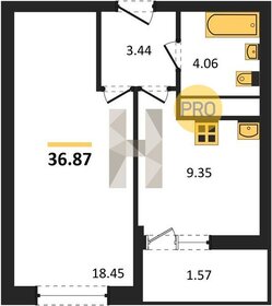 Квартира 36,9 м², 1-комнатная - изображение 1