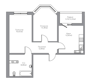 Квартира 59,7 м², 2-комнатная - изображение 1