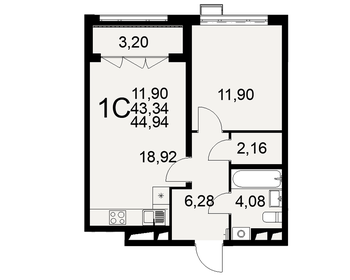 Квартира 44,9 м², 1-комнатная - изображение 1