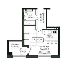 Квартира 33,8 м², 1-комнатная - изображение 1