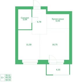 Квартира 46,2 м², 1-комнатная - изображение 1