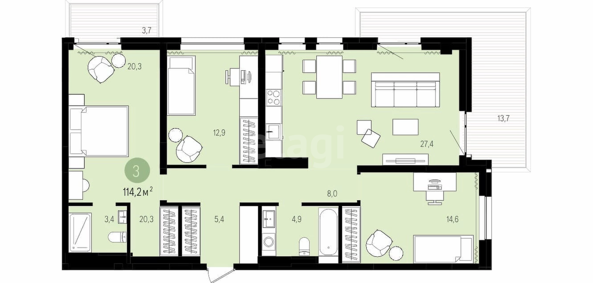 115 м², 3-комнатная квартира 14 400 000 ₽ - изображение 27