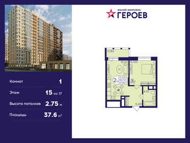 Квартира 37,6 м², 1-комнатная - изображение 1