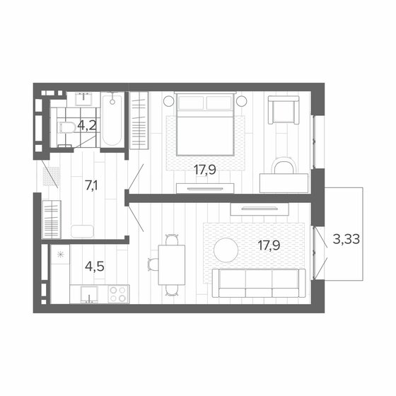 52,6 м², 2-комнатная квартира 8 578 000 ₽ - изображение 1