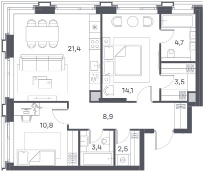 69,3 м², 2-комнатная квартира 30 150 488 ₽ - изображение 1