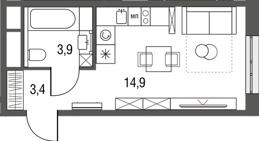 19,9 м², квартира-студия 7 350 000 ₽ - изображение 56