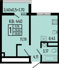 Квартира 28,6 м², 1-комнатная - изображение 1