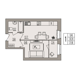 Квартира 32 м², 1-комнатная - изображение 1