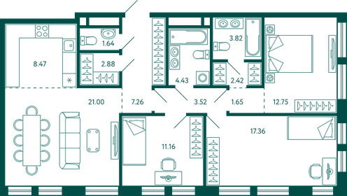 114 м², 3-комнатная квартира 24 671 870 ₽ - изображение 9