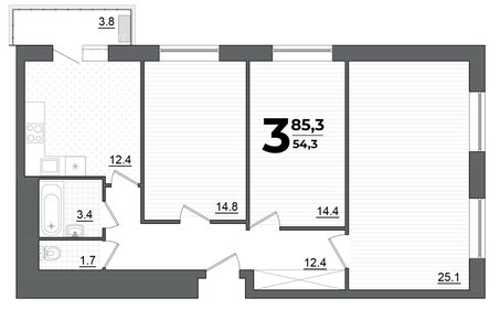 Квартира 85,3 м², 3-комнатная - изображение 1