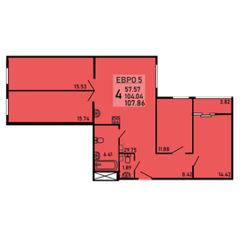 Квартира 107,9 м², 4-комнатная - изображение 1