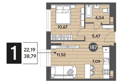 38,8 м², 1-комнатная квартира 6 346 044 ₽ - изображение 23